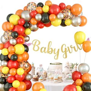 FEYG Yellow Orange Balloon Arch Kit, Black and Red Balloon Garland Kit, 83Pcs Balloon Garland Arch Kit with Confetti Balloons Metallic Silver Balloons for Outdoor Indoor Party Decoration Supplies