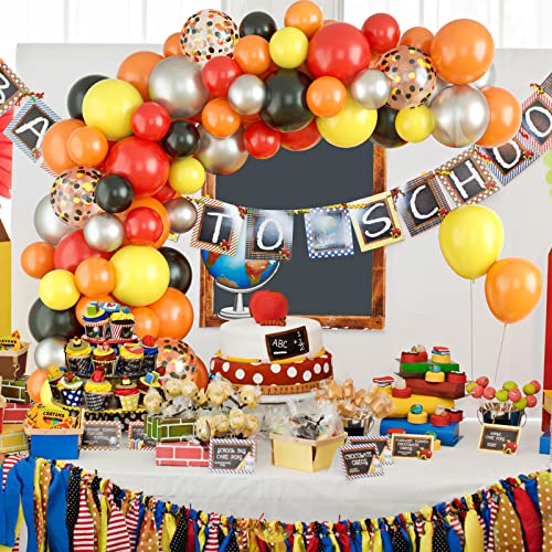 FEYG Yellow Orange Balloon Arch Kit, Black and Red Balloon Garland Kit, 83Pcs Balloon Garland Arch Kit with Confetti Balloons Metallic Silver Balloons for Outdoor Indoor Party Decoration Supplies