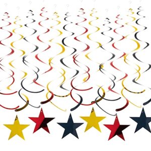 red black gold star hanging swirl decorations stars streamers foil swirls for ceiling decorations party supplies, pack of 30