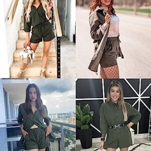 Zeagoo Womens Coordinated Outfit Summer Short Sleeve Set Solid Color Tracksuits, 03_army Green, X-Large