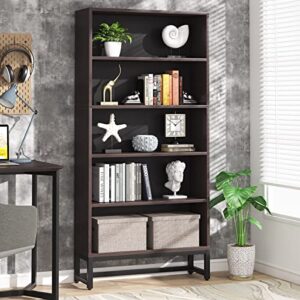 tribesigns tall bookcase and bookshelf, 70.8” large bookcases organizer with 5-tier storage shelves, heavy duty free-standing library bookshelf shelving unit for living room, bedroom (sandalwood)
