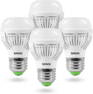 sansi 60w equivalent led light bulbs, 22-year lifetime, 4 pack 900 lumens led bulbs with ceramic technology, 5000k daylight 9w non-dimmable, e26, a15 efficient & safe energy saving for home lighting