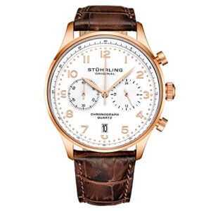 stuhrling original mens quartz chronograph dress watch - stainless steel case and leather band - analog dial with date gr1-q mens watches collection