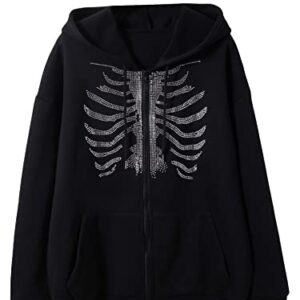 MakeMeChic Women's Plus Size Casual Pockets Skeleton Zip Up Hoodie Sweatshirt Black 3XL