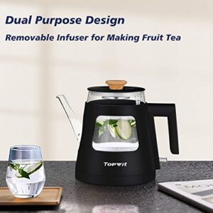 Topwit Electric Kettle, 1.0L Electric Tea Kettle with Removable Stainless Steel Infuser, BPA-Free Electric Glass Kettle with Window, Double Wall Water Warmer, Gooseneck Kettle, Auto-shut Off, Black