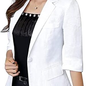 Jofemuho Linen Blazer Women Blazers for Work Casual Business Solid Color 3/4 Sleeve Summer Blazer Jackets Suit Coat White