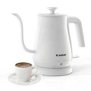 keebar electric kettle, 100% stainless steel tea kettle, electric gooseneck kettle with auto shut off, pour over kettle for coffee & tea, 0.8l,1000w,white