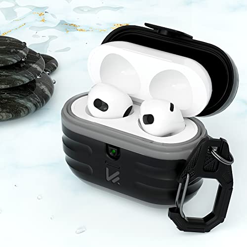 Airpods 3 Case Cover, Waterproof Airpods 3rd Generation Case with Keychain, KMMIN Hard TPU Protector for AirPod 3rd Gen,Wireless Charging Airpods Accessories for Men Women,Front LED Visible Light