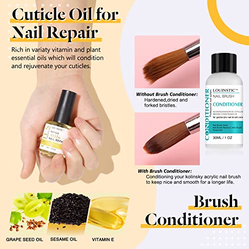 Acrylic Powder And Liquid Set, LOUINSTIC Acrylic Nail Kit Acrylic Nail Powder With Acrylic Nail Brush Cleaner Primer Nail Rhinestones Glue Gel All-in-one Nails Kit Acrylic Set de uñas acrílicas