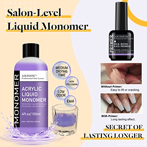 Acrylic Powder And Liquid Set, LOUINSTIC Acrylic Nail Kit Acrylic Nail Powder With Acrylic Nail Brush Cleaner Primer Nail Rhinestones Glue Gel All-in-one Nails Kit Acrylic Set de uñas acrílicas