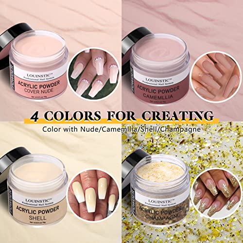 Acrylic Powder And Liquid Set, LOUINSTIC Acrylic Nail Kit Acrylic Nail Powder With Acrylic Nail Brush Cleaner Primer Nail Rhinestones Glue Gel All-in-one Nails Kit Acrylic Set de uñas acrílicas