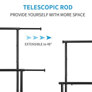 Fishat Simple Standard 2 Double Rod Clothing Metal Garment Rack for Hanging Clothes, Rolling Clothes Organizer on Lockable Wheels Mobile (Black)