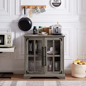 Okvnbjk Buffet Cabinet, 32 Inch Sideboard Coffee Bar Cabinet with Adjustable Shelves for Kitchen Small Accent Storage Cabinet(Grey Wash)