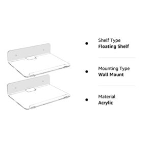Cosmos Set of 2 Acrylic Floating Wall Shelves Hanging Shelves, Adhesive Wall Display Shelf Stand for Plant Pot, Speaker, Security Camera, Figures in Office and Home, 8 x 6 Inch