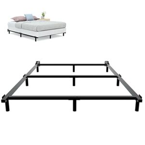 queen size metal bed frame 7 inch bed frame for box spring and mattress 9-leg heavy duty bedframe tool-free easy assembly sturdy box spring base black