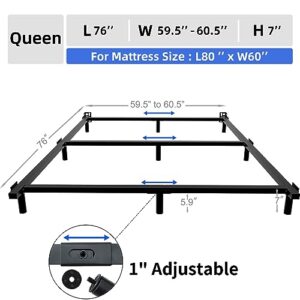 Queen Size Metal Bed Frame 7 Inch Bed Frame for Box Spring and Mattress 9-Leg Heavy Duty Bedframe Tool-Free Easy Assembly Sturdy Box Spring Base Black