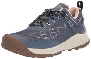 keen women's-nxis evo low height waterproof fast packing hiking shoes, vintage indigo/peachy, 7.5