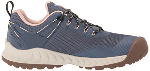 KEEN Women's-NXIS Evo Low Height Waterproof Fast Packing Hiking Shoes, Vintage Indigo/Peachy, 7.5