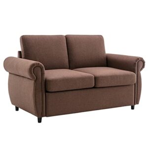 Merax Sleeper Couch Small Sofa for Living Room or Bedroom Including Pull Out Bed Sofabed, Compact, Brown w/Mattress