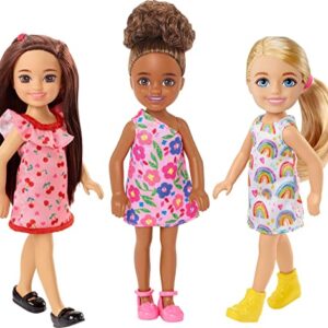 Barbie Chelsea Dolls, Set of 3: 1 Blonde & 2 Brunette Small Dolls with Removable Dresses & Shoes, Colorful Prints (Amazon Exclusive)