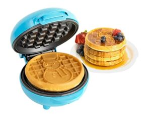nostalgia mymini snowman waffle maker - mini waffle maker with snowman motif, belgian style waffle maker, cheese sandwiches, double non-stick