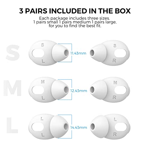 AhaStyle 3 Pairs AirPods 3 Ear Tips Silicone Earbuds Cover [Not Fit in The Charging Case] Compatible with Apple AirPods 3 2021 (Large+Medium+Small, White)