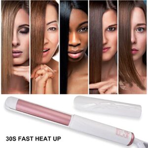 ABHI 2 in 1 Ionic Hairstyling Flat Irons & Hair Curler with Dual-Layer 200°C Constant Temperature Travel Straightening Styler 28mm/22mm Straight and Curl Hair Iron Straightener - White