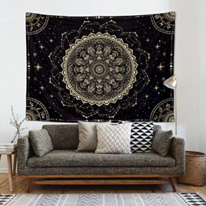 FLY SPRAY Black Golden Mandala Tapestry Astrology Wall Hanging Wall Tapestry Aesthetic Hippie Wall Decor Bohemian Wall Art Boho Home Decoration for Bedroom,Living Room,Dorm