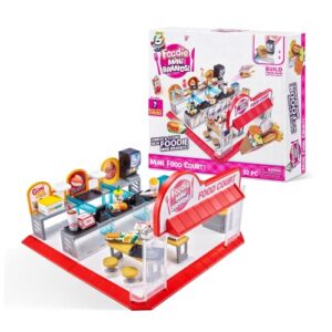 5 surprise foodie brands mini food court playset by zuru, with 32 pieces to build + 1 exclusive miniature collectible toys, small toy for kids, teens, adults