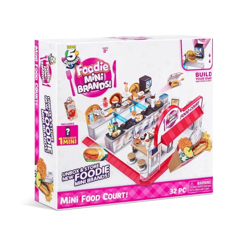 5 Surprise Foodie Brands Mini Food Court Playset by ZURU, with 32 Pieces to Build + 1 Exclusive Miniature Collectible Toys, Small Toy for Kids, Teens, Adults