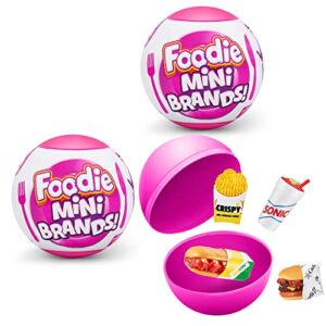 5 surprise foodie mini brands (2 pack) by zuru, mystery capsule real miniature collectable toy, collectibles, fast food toys and shopping accessories