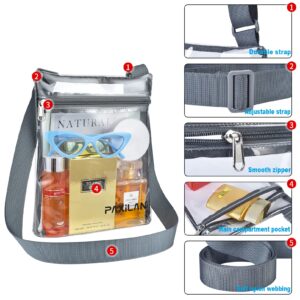 Clear Bag Stadium Approved PVC Clear Purse Clear Crossbody Bag with Adjustable Strap Upgraded Capacity Perfect for Concert Work Sports Festivals Grey