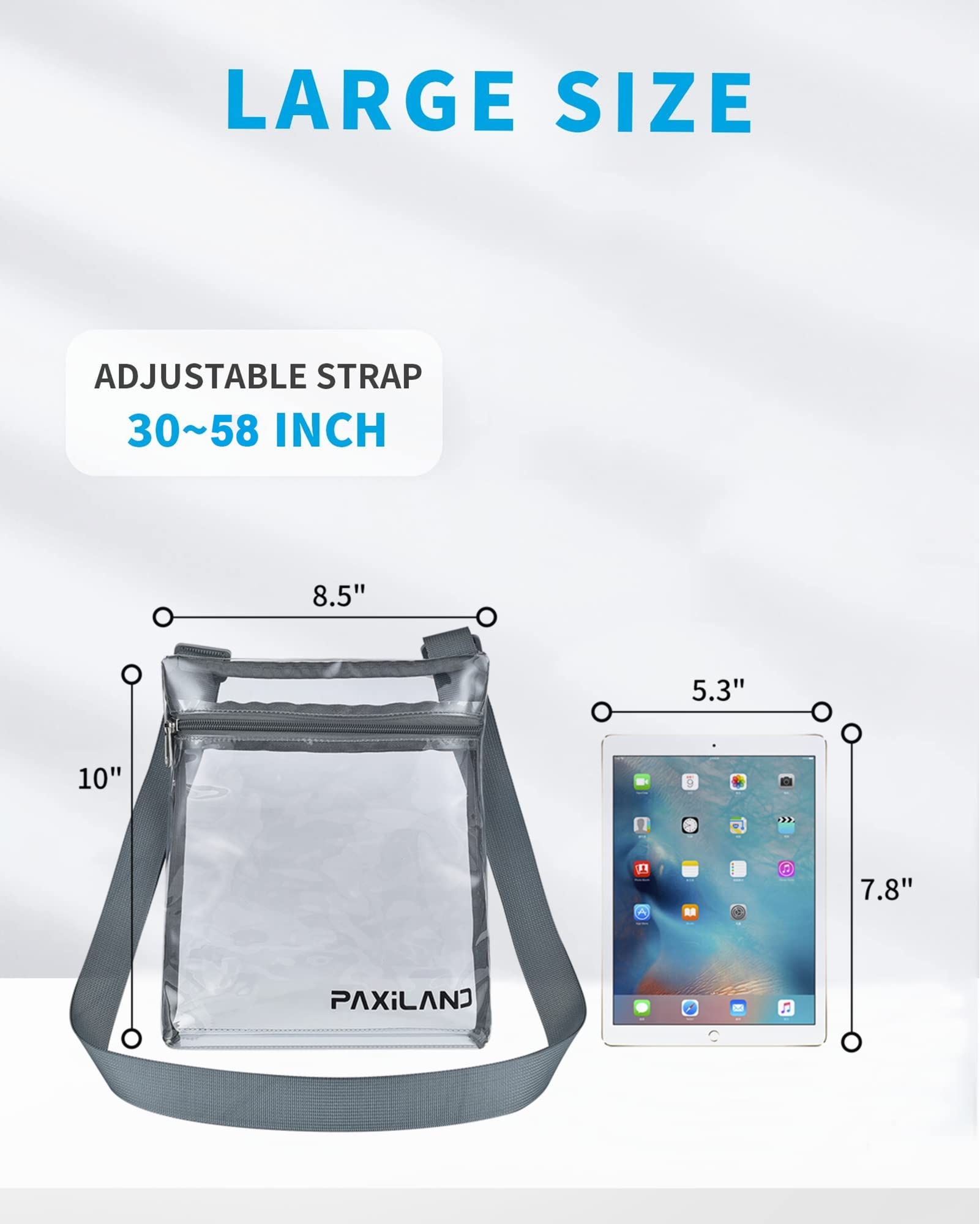 Clear Bag Stadium Approved PVC Clear Purse Clear Crossbody Bag with Adjustable Strap Upgraded Capacity Perfect for Concert Work Sports Festivals Grey