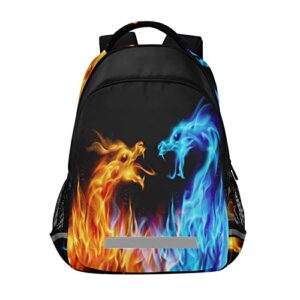 fiery dragons school backpacks with chest strap for teens boys girls,lightweight student bookbags 17 inch, blue and red casual daypack schoolbags