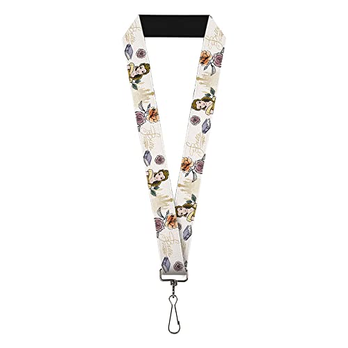 Lanyard Beauty and the Beast Belle Pose with Script and Flowers White