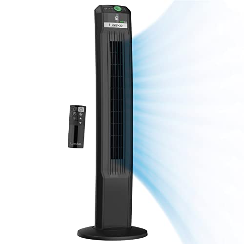 Lasko EcoQuiet Oscillating Tower Fan, Portable, Remote Control, Timer, 12 Quiet Speeds, for Living Room, Bedroom and Office, 42", Black, T42700, Large