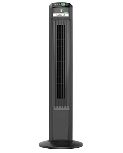 Lasko EcoQuiet Oscillating Tower Fan, Portable, Remote Control, Timer, 12 Quiet Speeds, for Living Room, Bedroom and Office, 42", Black, T42700, Large