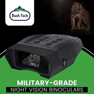 Bush Tech Night Vision Binoculars, Military-Grade Binoculars with Camera for Deer Hunting and Surveillance, Day and Night High-Power Binoculars with 4X Digital Zoom, 1312-Foot Range, 2.5” LCD Display