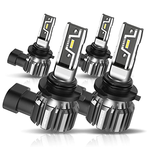 NOVSIGHT 9005 9006 Led Headlight Bulbs Combo 300% Brightness 9005/HB3 High Beam 9006/HB4 Low Beam 1:1 Mini Size Headlight Conversion Kits 6500K Cool White Replacement Headlights Halogen, Pack of 4