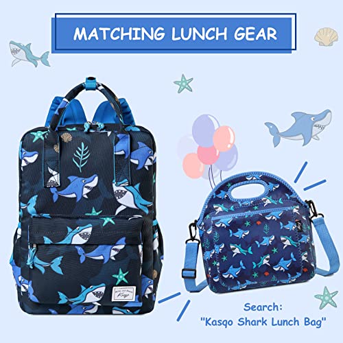 Kasqo Kids Backpack, Lightweight Water Resistant Preschool Toddler Bookbags for Little Boys and Girls with Chest Strap, Cute Shark