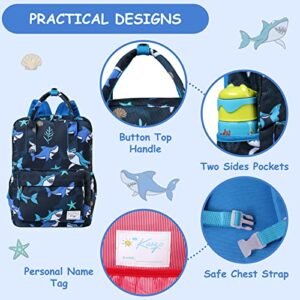 Kasqo Kids Backpack, Lightweight Water Resistant Preschool Toddler Bookbags for Little Boys and Girls with Chest Strap, Cute Shark