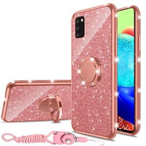 nancheng alcatel tcl a3x a600dl case for women, girls glitter luxury sparkles cute tpu silicone slim phone case with bling diamond rhinestone bumper ring stand & strap case for tcl a3x (rose gold)
