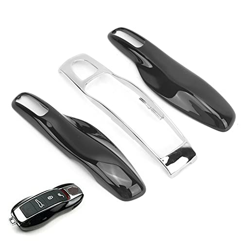 Fydun Key Case Cove Car Remote Key Fob Shell Case Trim Protective Cover for Porsche 911 Panamera Macan Boxster(Baked black + silver shell)