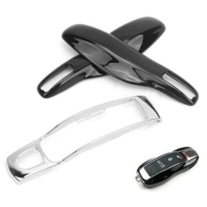 Fydun Key Case Cove Car Remote Key Fob Shell Case Trim Protective Cover for Porsche 911 Panamera Macan Boxster(Baked black + silver shell)