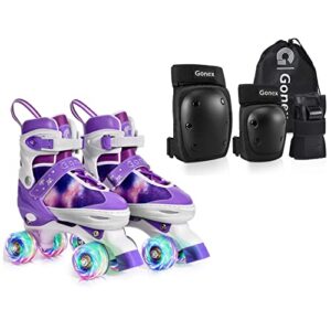 gonex roller skate for kids m size with 6 in 1 protective gear for youth/adult black - l size