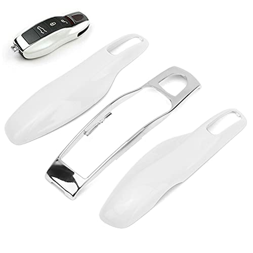 Car Key Case For Porsche 911 Panamera Macan Boxste Key Fob Protector Cover Shell Case Trim Replacement (White + Silver)