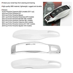 Car Key Case For Porsche 911 Panamera Macan Boxste Key Fob Protector Cover Shell Case Trim Replacement (White + Silver)