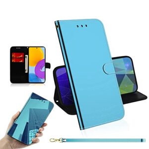 shiny reflective fashion leather case with card slot forxiaomi redmi oppo realme reno flip case (blue,reno 6pro+/reno 6pro plus)