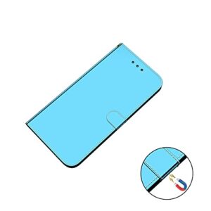 Shiny Reflective Fashion Leather Case with Card Slot forXiaomi Redmi Oppo Realme Reno Flip Case (Blue,Reno 6Pro+/Reno 6Pro Plus)