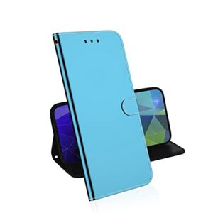 Shiny Reflective Fashion Leather Case with Card Slot forXiaomi Redmi Oppo Realme Reno Flip Case (Blue,Reno 6Pro+/Reno 6Pro Plus)